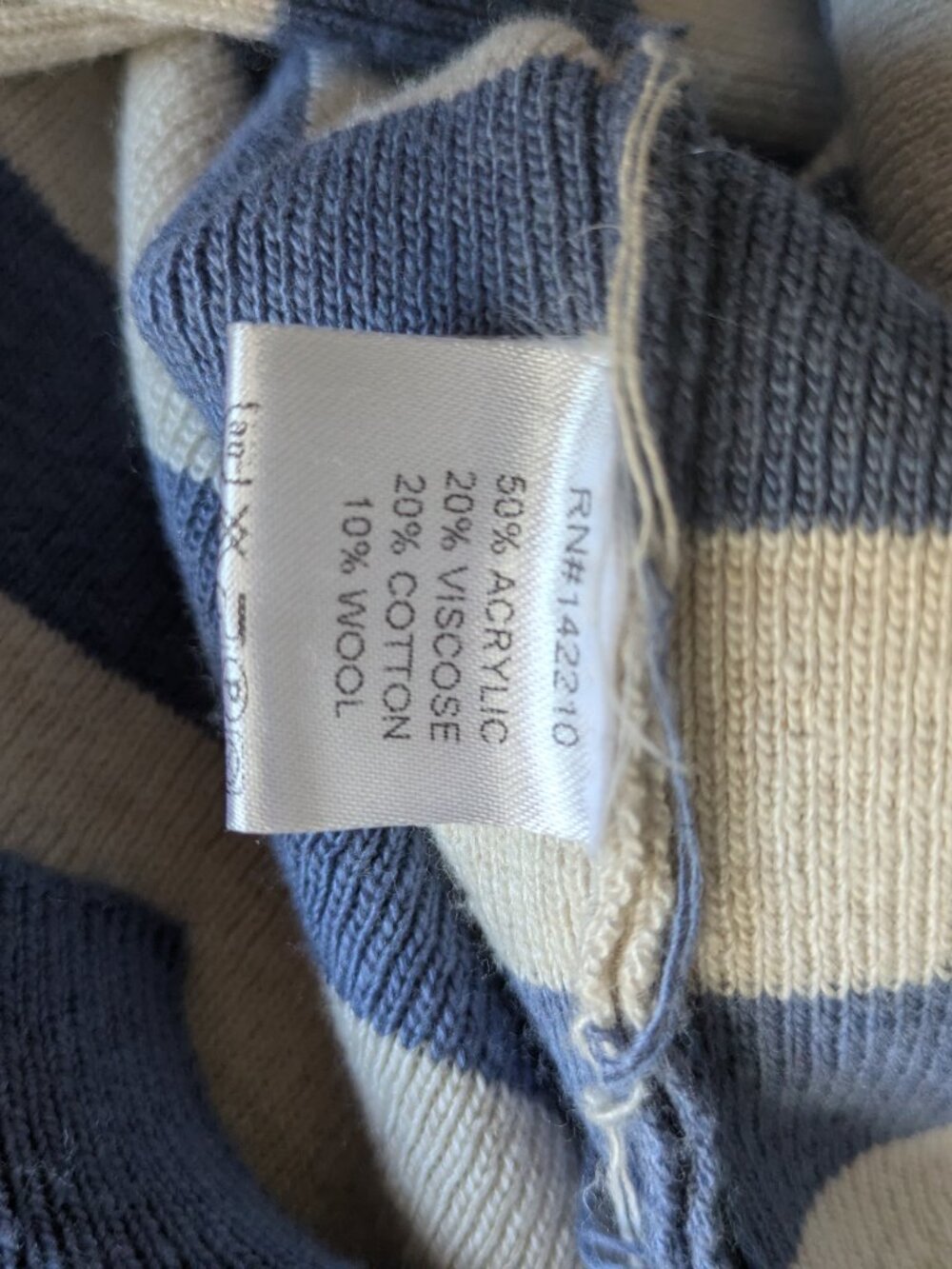 mersea by voyageur woman short sleeve knit sweater cream blue stripes L #868 - Picture 7 of 7